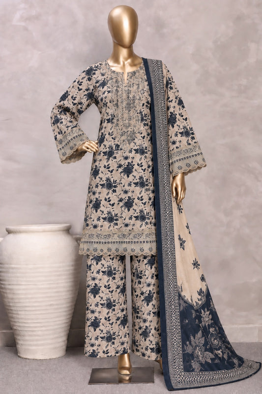 Bin Saeed Stitched Embroidered Karandi Viscose Navy & Beige