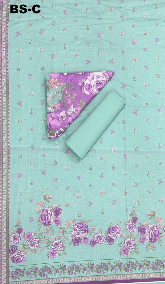 Bin Saeed unstitched digital printed cotton 3-piece suit, aqua floral design