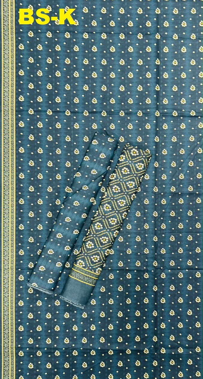 Teal Blue Bin Saeed Unstitched 3Pc Printed Khaddar