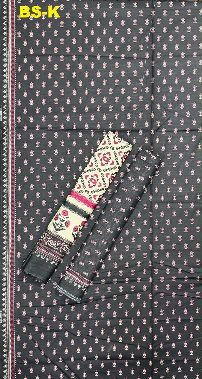 Charcoal Grey Bin Saeed Unstitched 3Pc Printed Khaddar