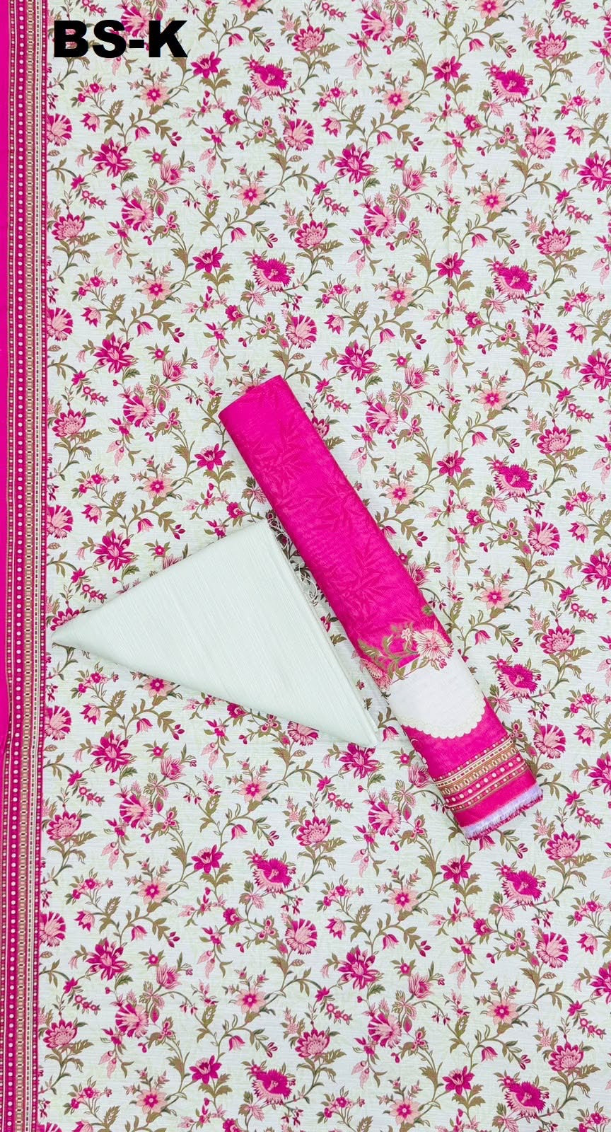 White & Pink Bin Saeed Unstitched 3Pc Printed Khaddar