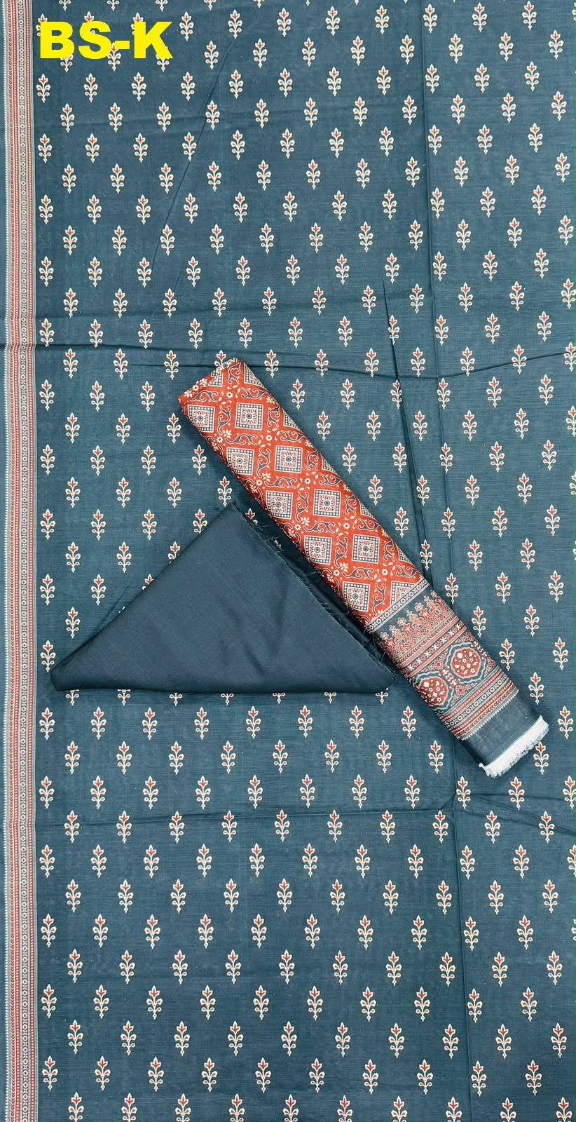Slate Blue Bin Saeed Unstitched 3Pc Printed Khaddar