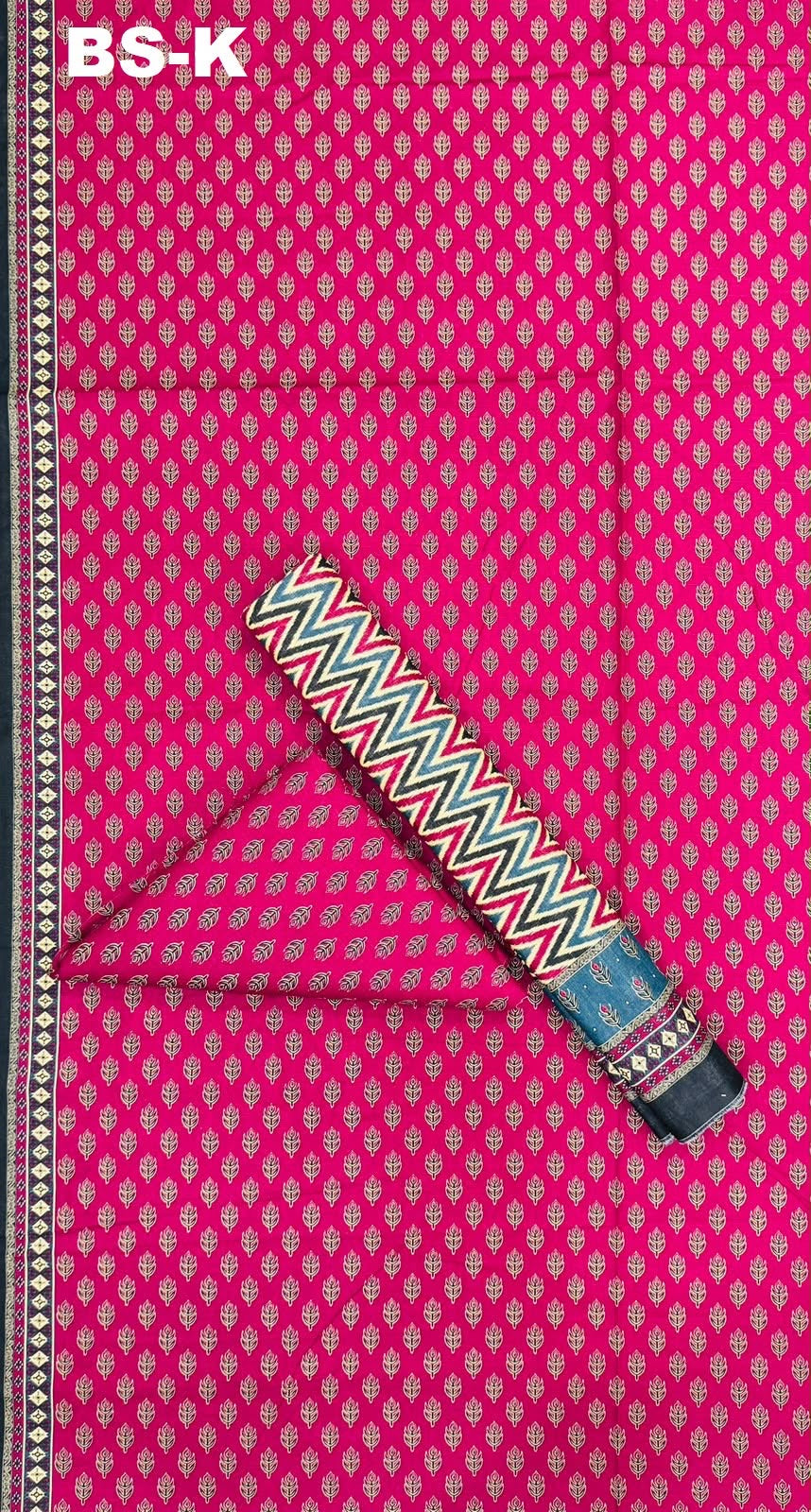 Hot Pink Bin Saeed Unstitched 3Pc Printed Khaddar