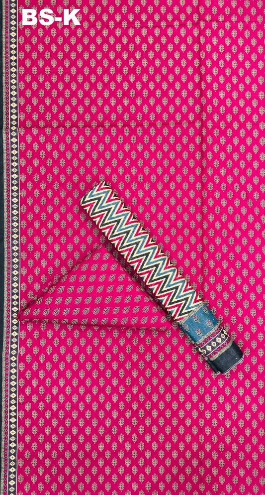 Hot Pink Bin Saeed Unstitched 3Pc Printed Khaddar