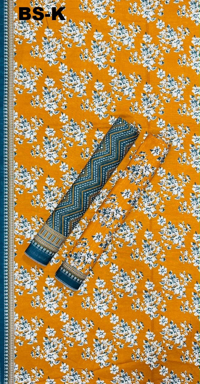 Orange - BIN SAEED Unstitched 3Pc Printed Khaddar