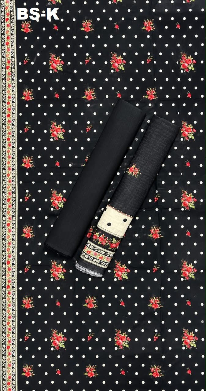 Bin Saeed black and red floral Khaddar
