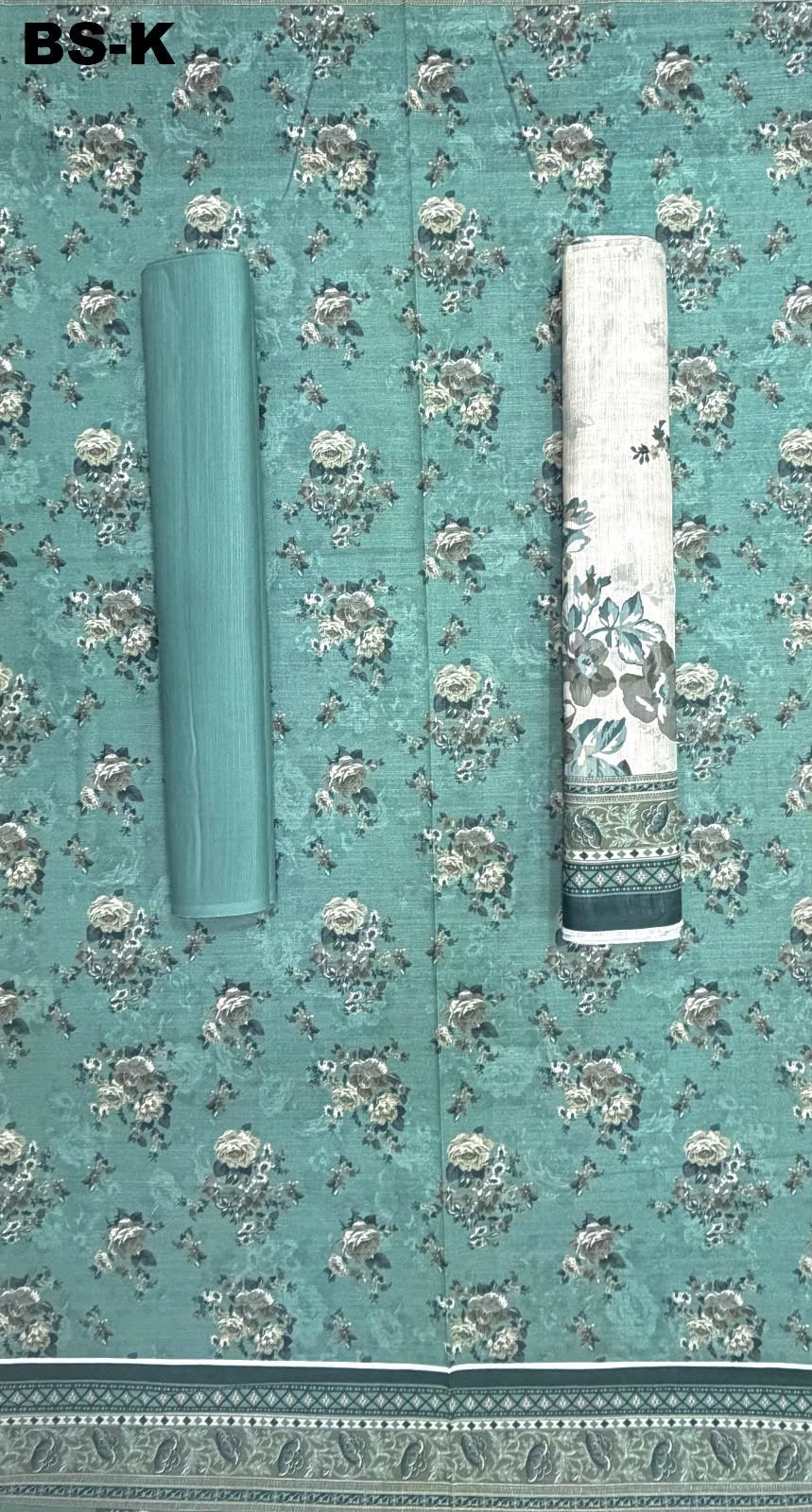 Bin Saeed teal and white floral Khaddar