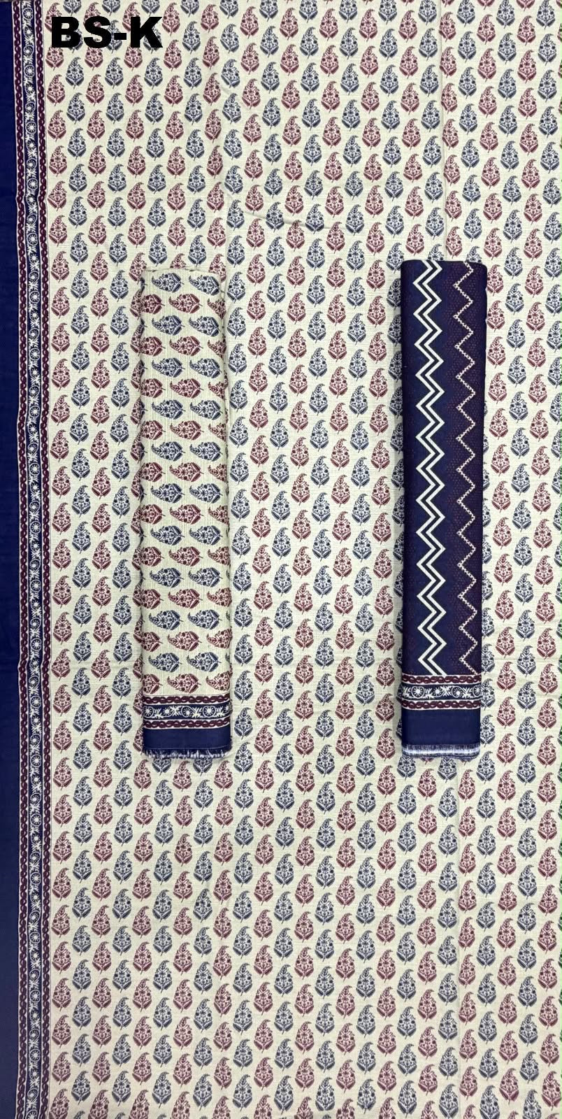 Bin Saeed cream navy and maroon Khaddar