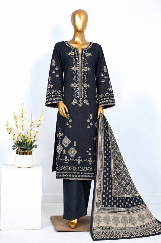 BIN SAEED stitched 3 piece embroidered Khaddar - Black & Gold