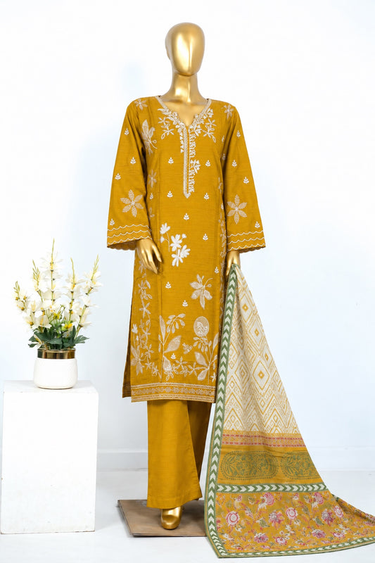 BIN SAEED stitched 3 piece embroidered Khaddar - Mustard Yellow