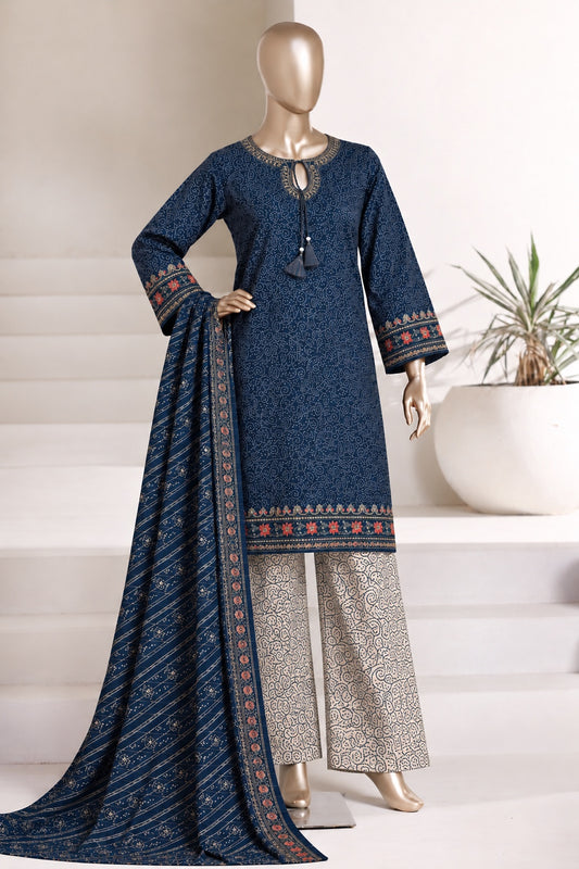 BIN SAEED embroidered khaddar suit in navy blue