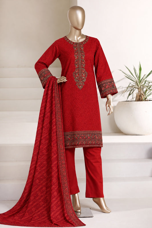 BIN SAEED embroidered khaddar suit in red