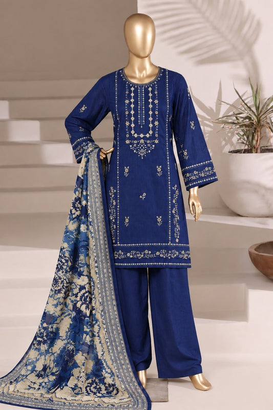 BIN SAEED | Stitched 3 Pc Embroidered Khaddar — Royal Blue | Premium Winter Dress - BarerahFabrics