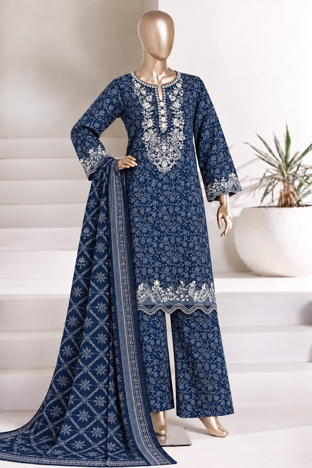 BIN SAEED embroidered khaddar suit in royal blue
