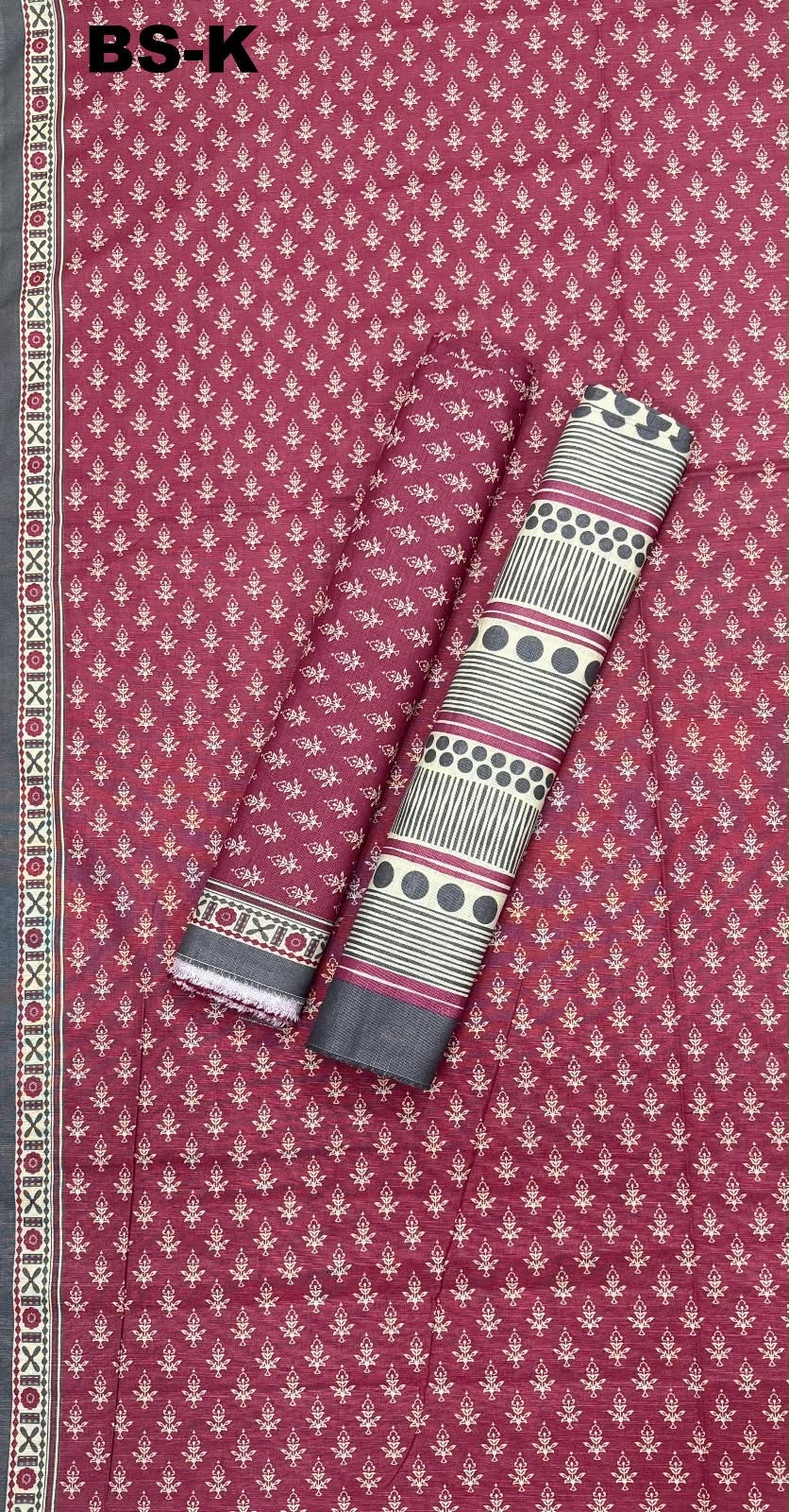 Bin Saeed unstitched Khaddar suit in maroon and ivory