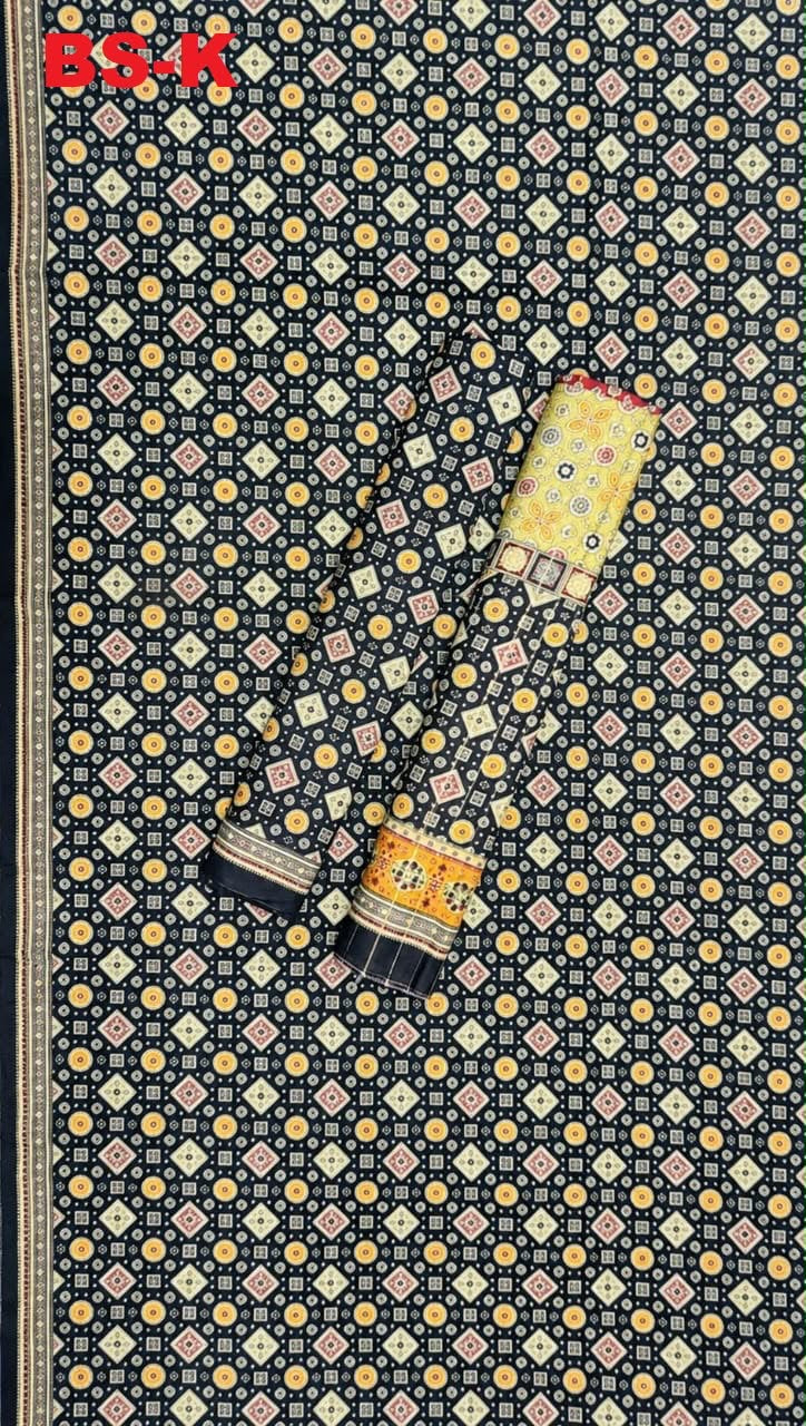 Bin Saeed unstitched Khaddar suit in black mustard and ivory