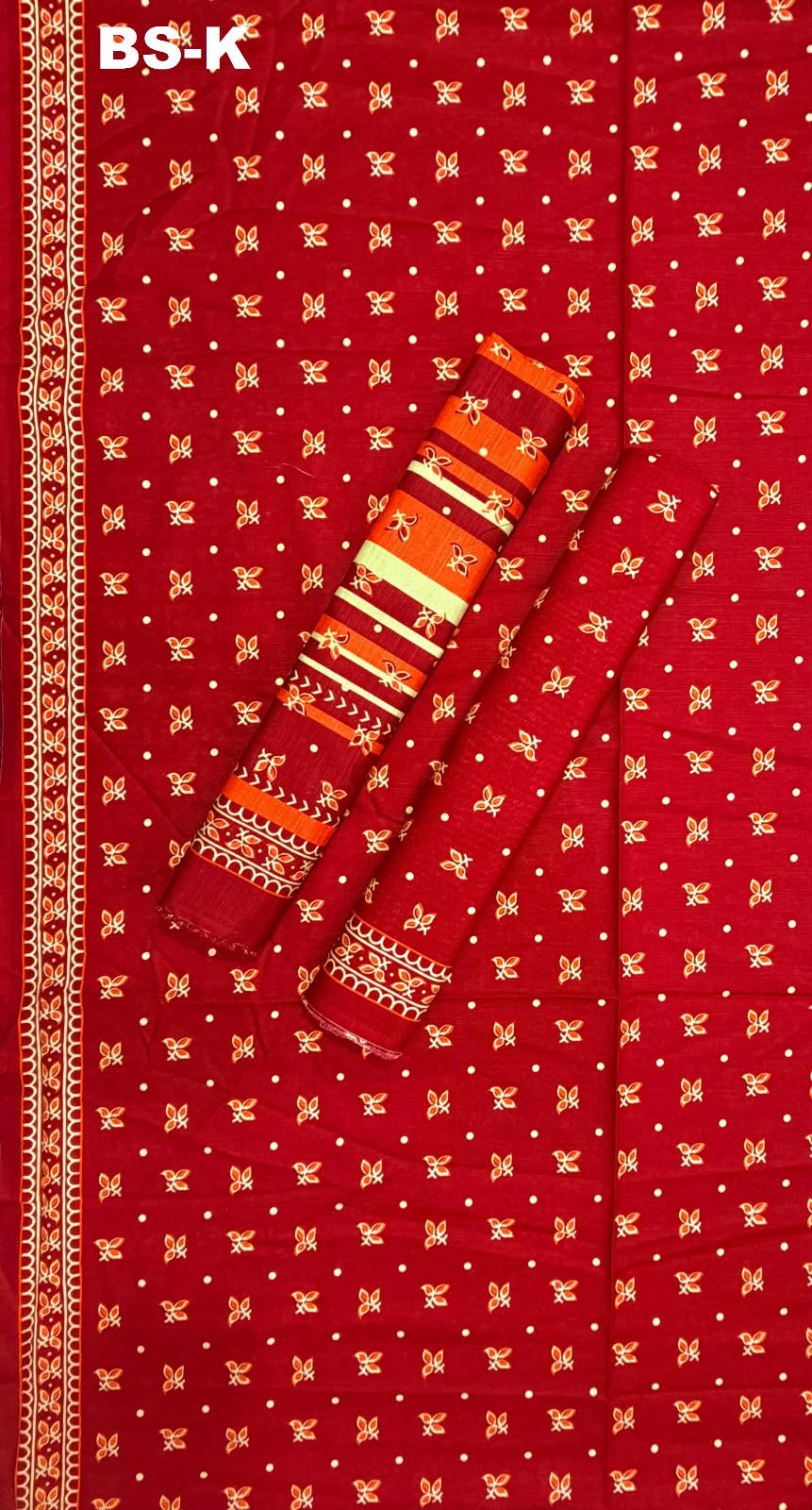 Bin Saeed unstitched Khaddar suit in deep red and orange