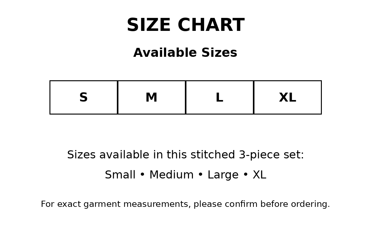 Bin Saeed size chart - S, M, L, XL