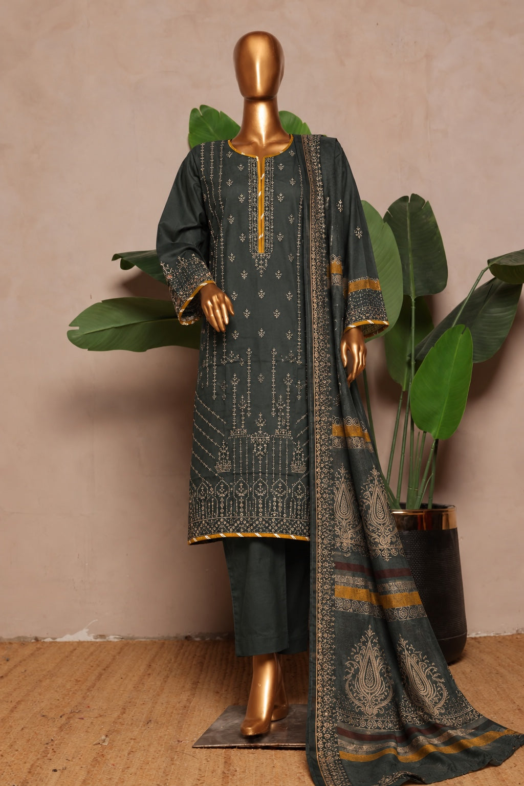 BIN SAEED embroidered Marina 3-piece suit with shawl in Black