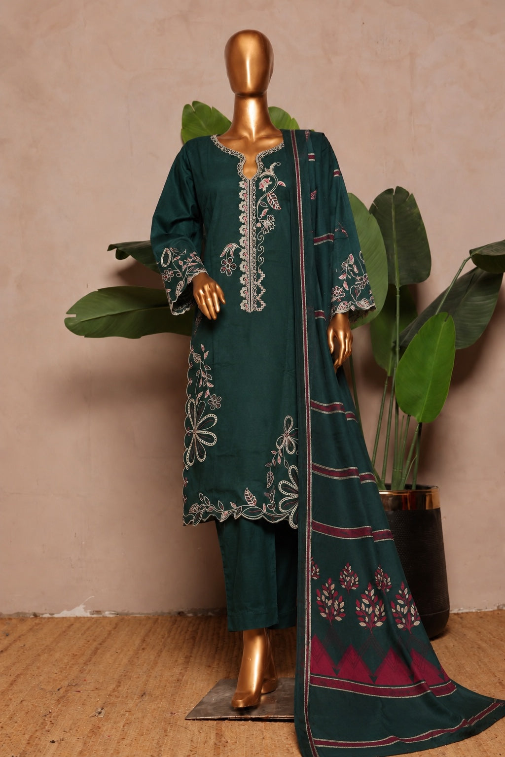 BIN SAEED embroidered Marina 3-piece suit with shawl in Dark Teal
