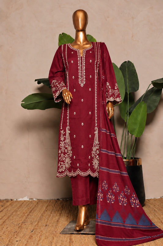BIN SAEED embroidered Marina 3-piece suit with shawl in Maroon