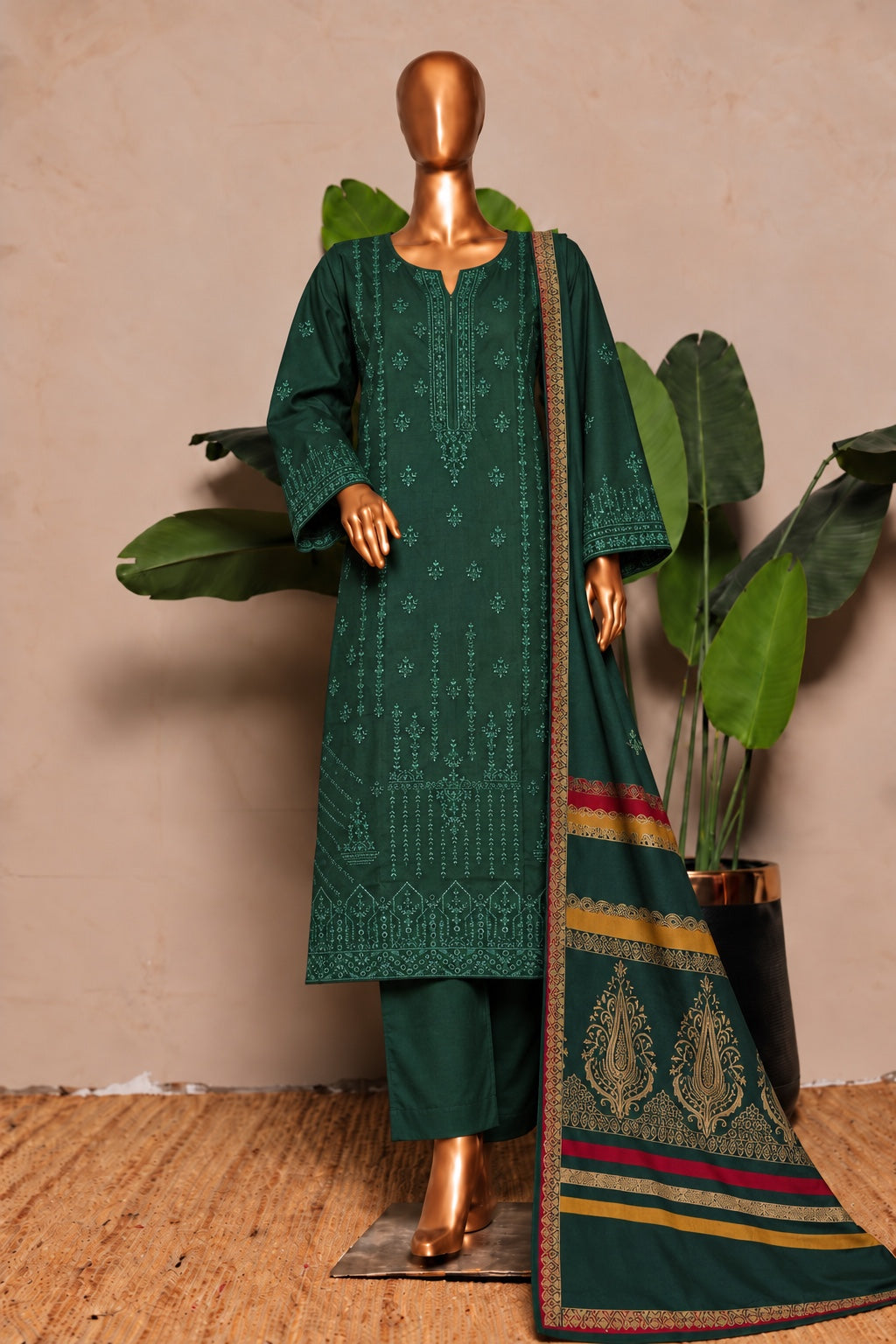 BIN SAEED embroidered Marina 3-piece suit with shawl in Emerald Green