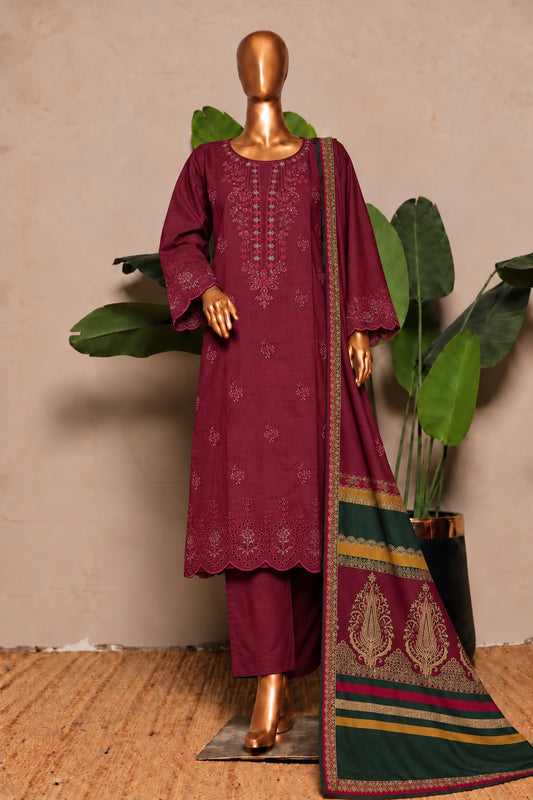 BIN SAEED embroidered Marina 3-piece suit with shawl in Plum Magenta