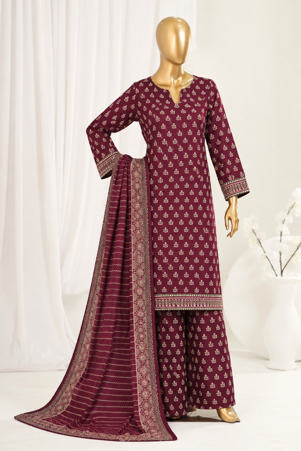 Bin Saeed | Stitched 3Pc Printed Khaddar - Premium Winter Collection - BarerahFabrics