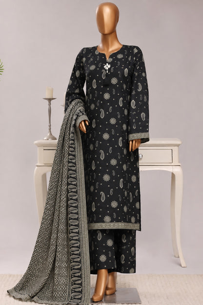 Bin Saeed Stitched 3PC Printed Khaddar Collection- Premium Winter Collection - Black & White