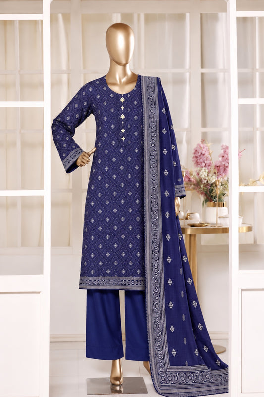 BIN SAEED stitched 3-piece printed Khaddar suit — Navy Blue