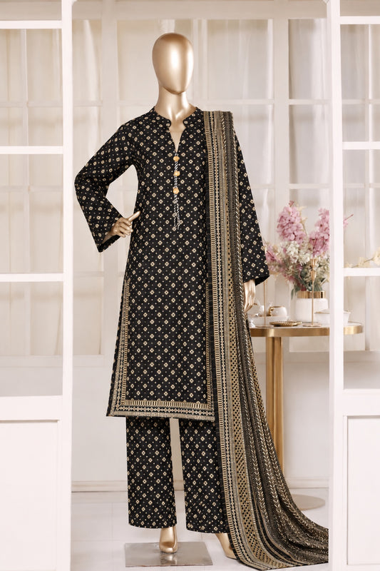 BIN SAEED stitched 3-piece printed Khaddar suit — Black
