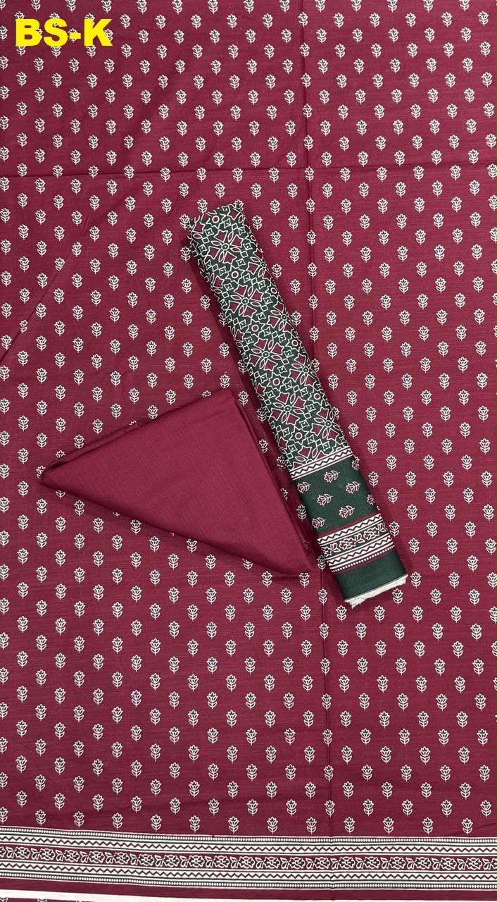 Maroon floral printed unstitched Khaddar 3-piece suit