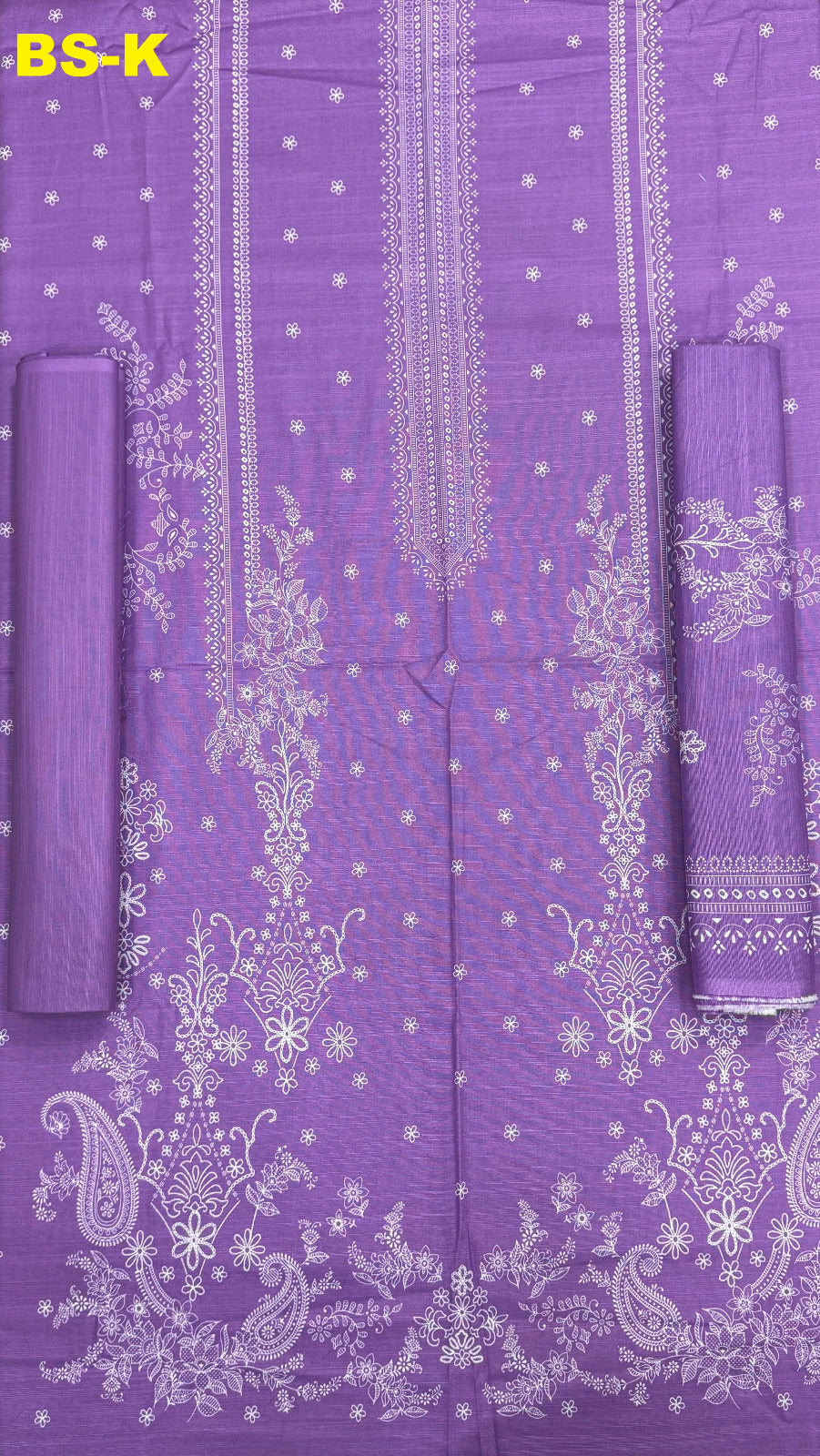 Purple lavender unstitched Khaddar 3-piece suit with white ornamental print