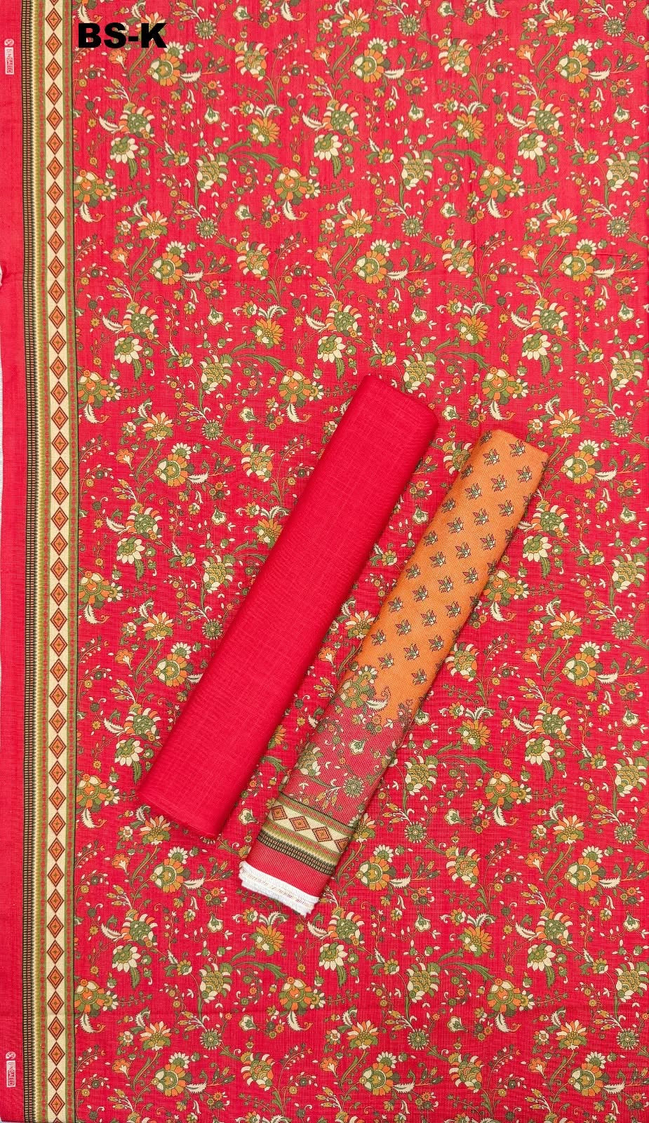 BIN SAEED Unstitched 3Pc Printed Khaddar - Coral Red Floral