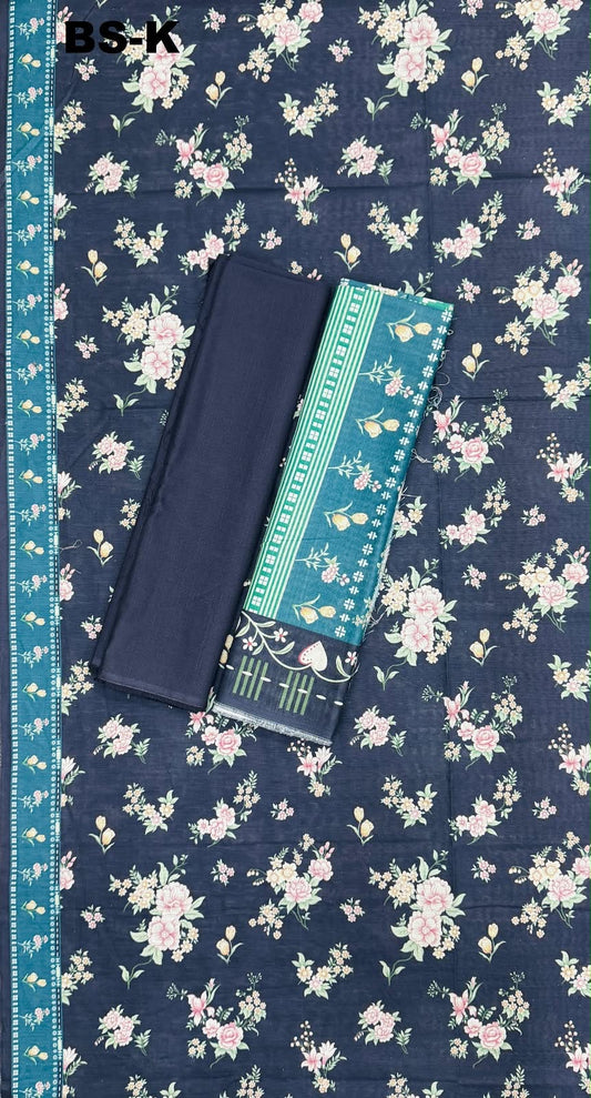 BIN SAEED Unstitched 3Pc Printed Khaddar - Navy Floral Teal