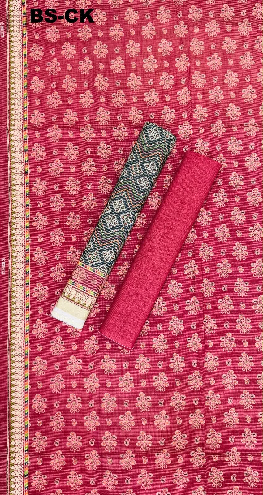 BIN SAEED Unstitched 3Pc Printed Khaddar - Rose Pink Charcoal Green