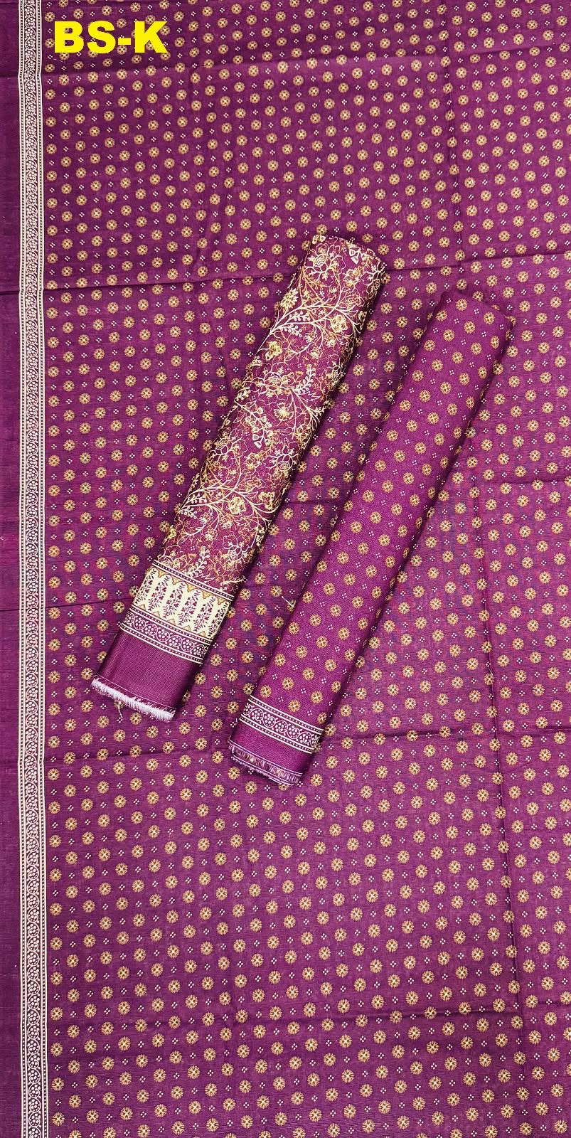 BIN SAEED Unstitched 3Pc Printed Khaddar - Purple Plum Gold