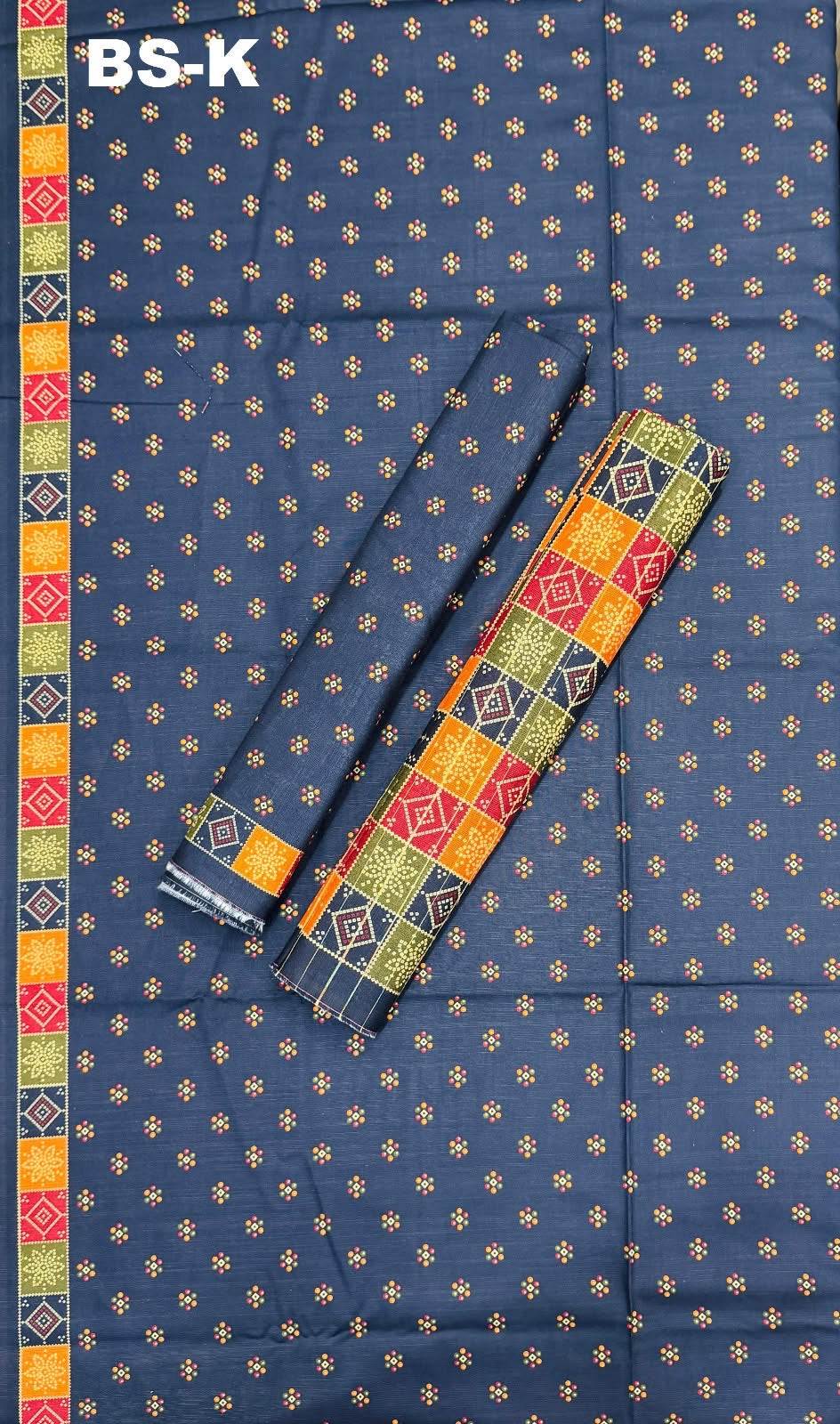 BIN SAEED Unstitched 3Pc Printed Khaddar - Navy Blue Multicolor