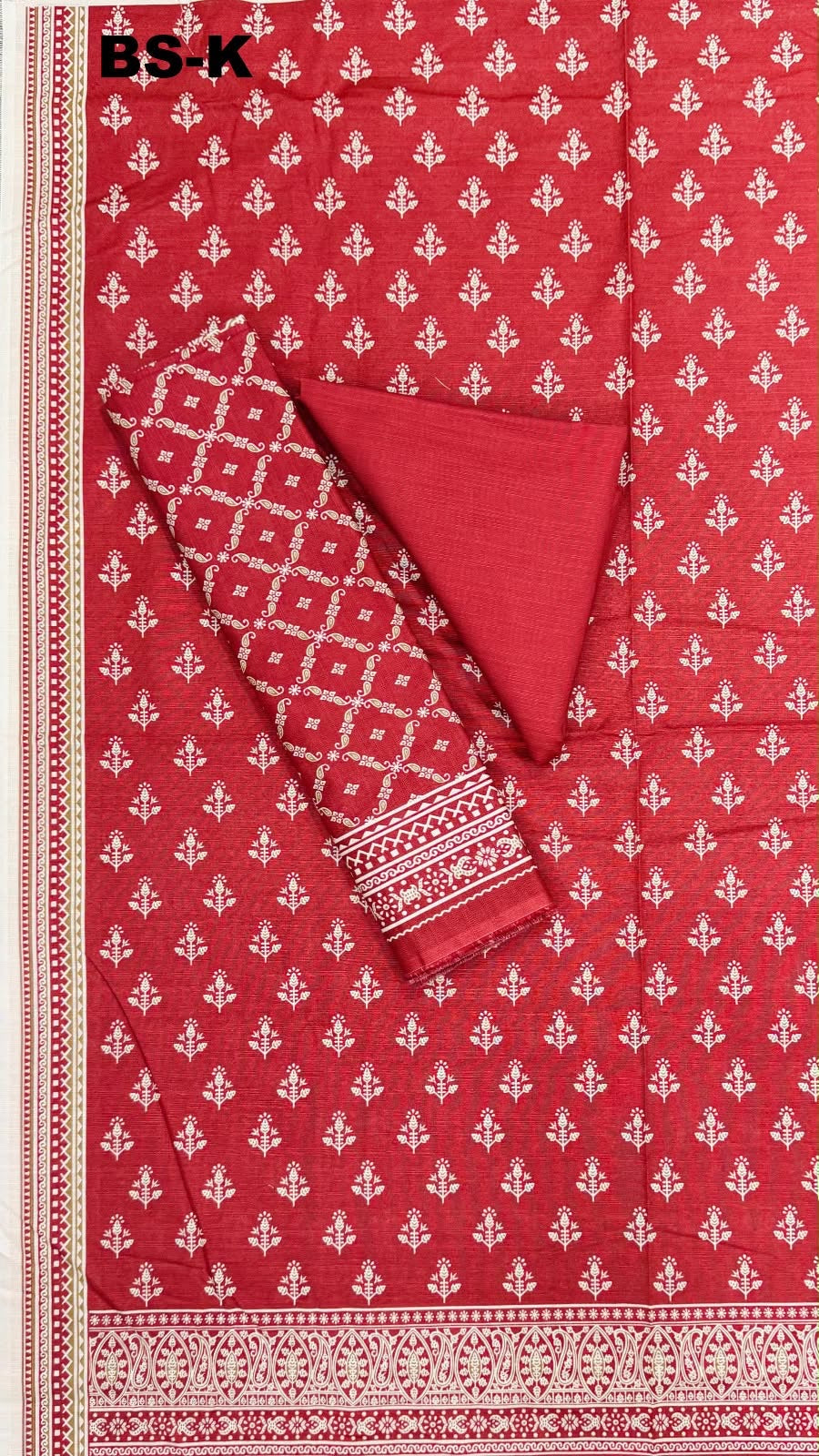 BIN SAEED Unstitched 3Pc Printed Khaddar - Brick Red