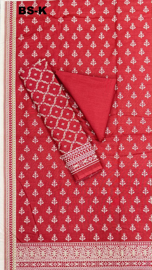 BIN SAEED Unstitched 3Pc Printed Khaddar - Brick Red