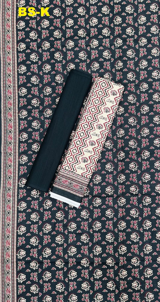 BIN SAEED Unstitched 3Pc Printed Khaddar - Dark Navy Maroon