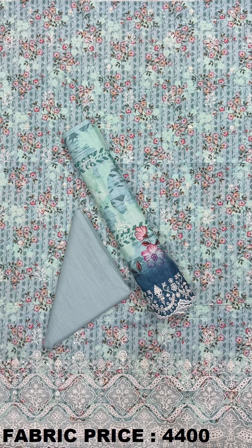 Mint green floral Riwayat unstitched embroidered khaddar 3-piece suit