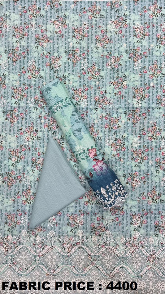 Mint green floral Riwayat unstitched embroidered khaddar 3-piece suit