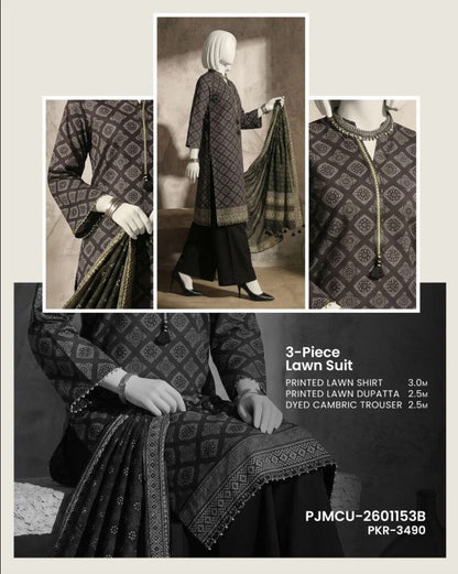 J. Panjnad | Unstitched Black and White Printed Lawn 3 Piece Collection
