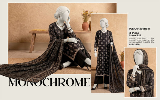 J. Panjnad | Unstitched Black and White Printed Lawn 3 Piece Collection