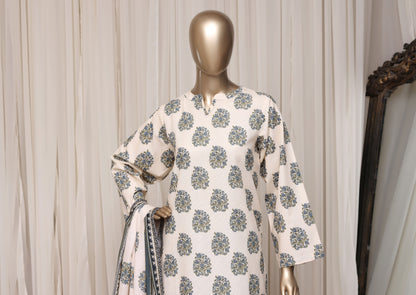 Sadabahar ivory blue khaddar suit pose 3