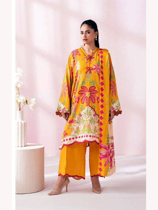 Gul Jee Cherry Pop unstitched 3-piece digital printed linen suit – yellow orange
