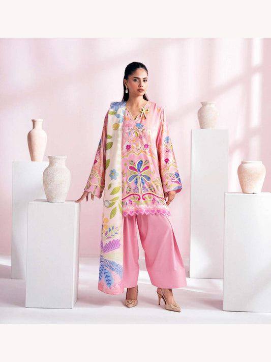 Gul Jee Cherry Pop unstitched 3-piece digital printed linen suit – Pink Multicolor