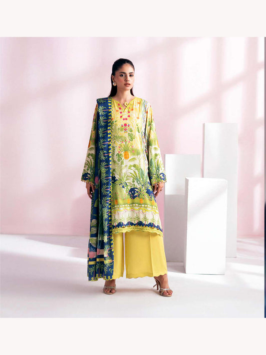 Gul Jee Cherry Pop unstitched 3-piece digital printed linen suit – Yellow Blue