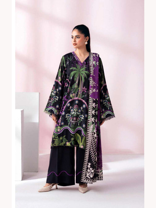 Gul Jee Cherry Pop unstitched 3-piece digital printed linen suit – Black Purple